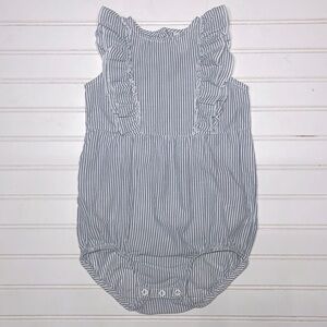 H&M EUC 100% Cotton Light Weight Navy Stripped Ruffle Bubble